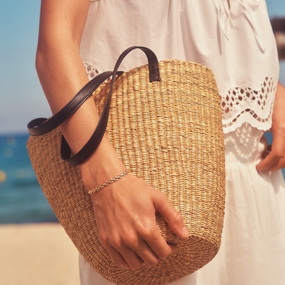 Bembien Natural Woven Tote with Black Handles - Picture 3 of 10